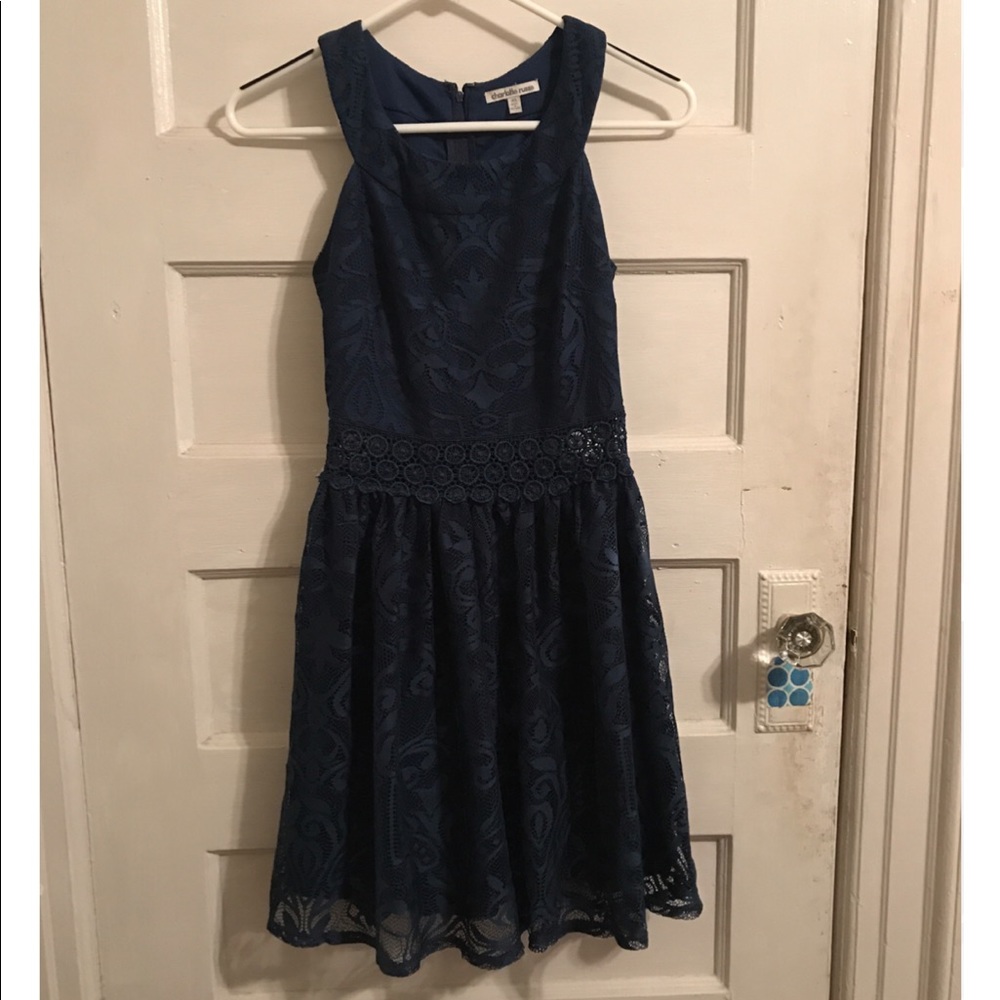 Navy blue lacy halter dress